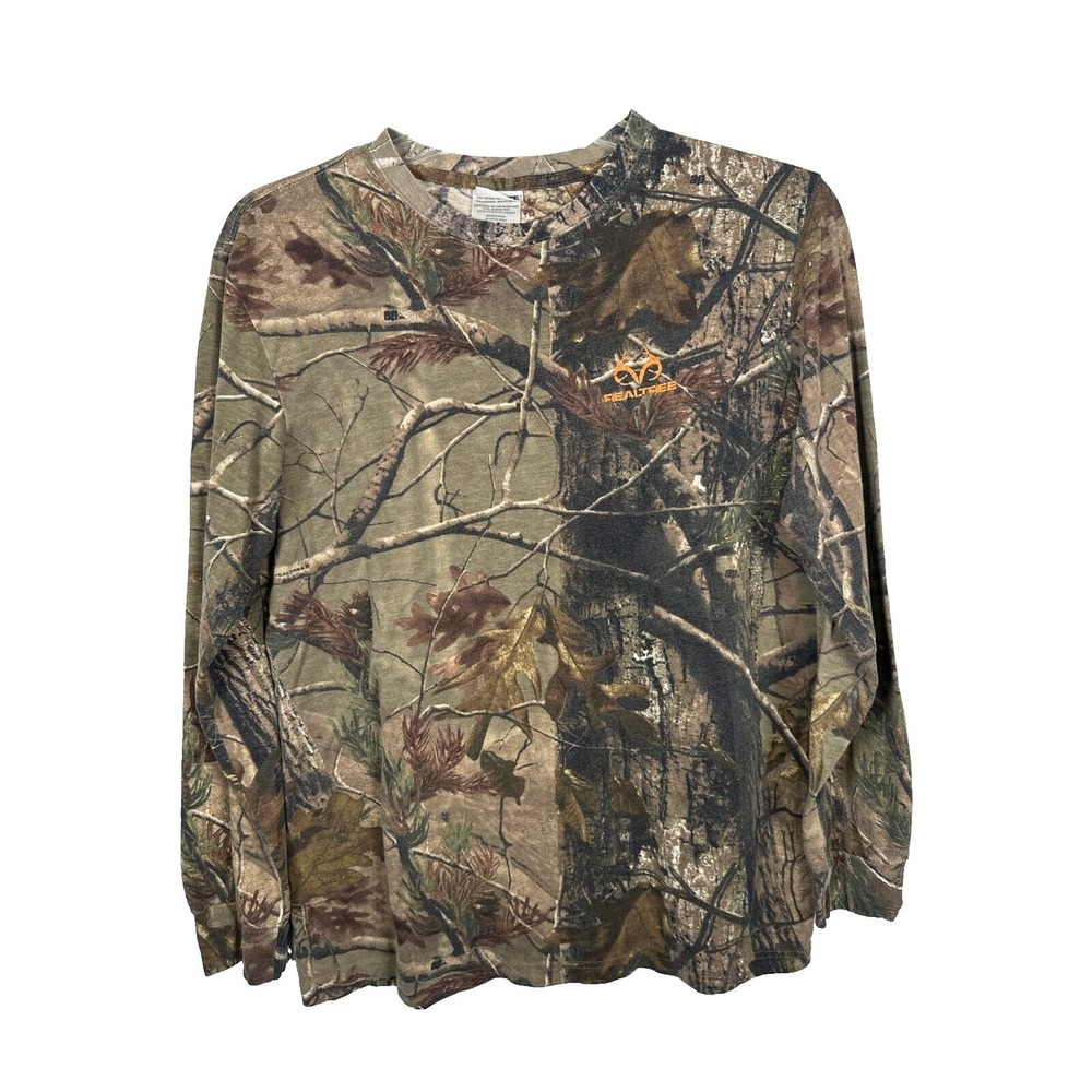 Vintage Realtree Camo Shirt Long Sleeve Large Leaves Hunting Crew Cotton Blend